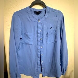 China Blue Chase Bank Button Up Blouse